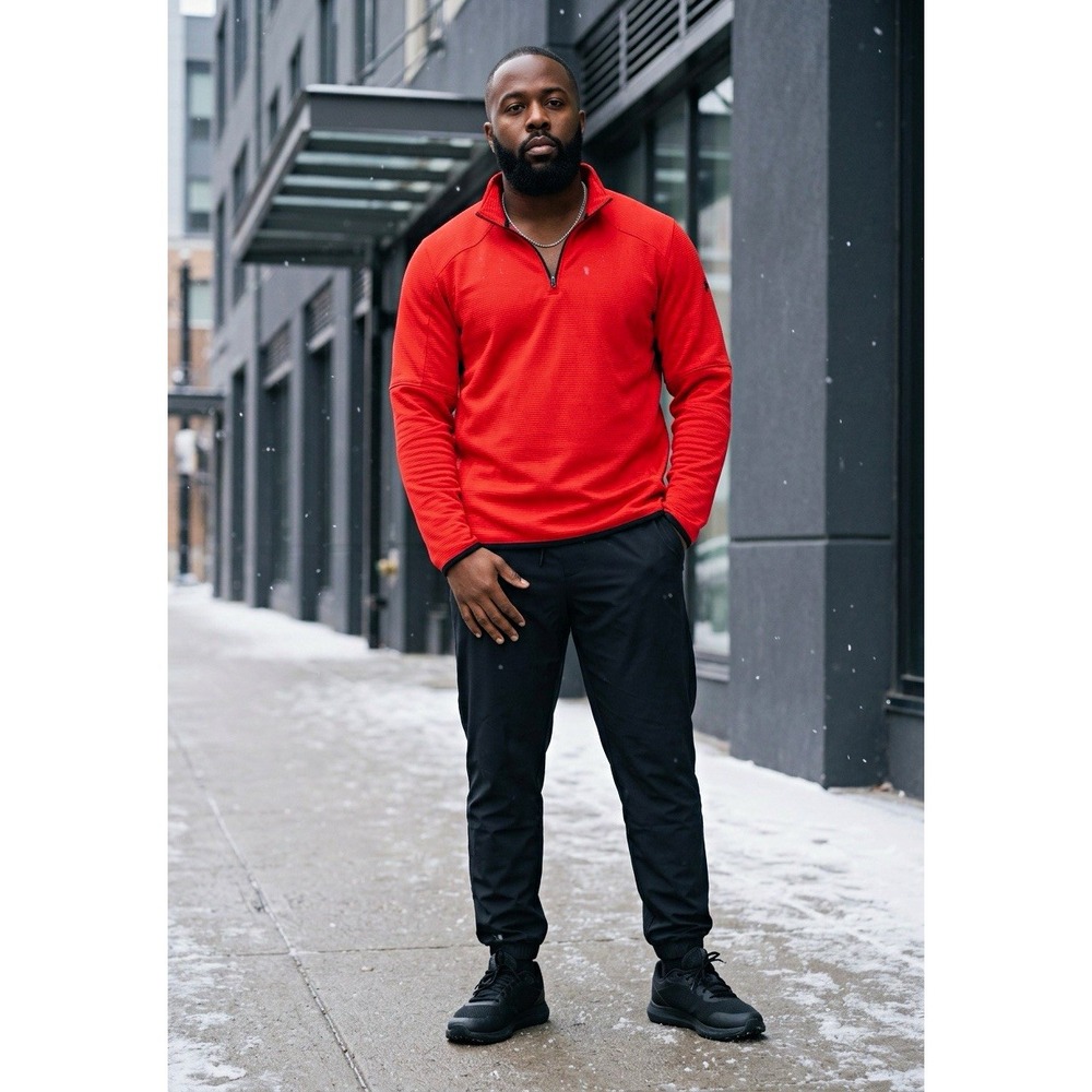 Under Armour ColdGear Reactor Mens Fitted 1/4 Zip Mock Neck Red Black XL